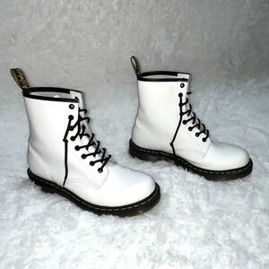 Dr. Martens | White Leather Lace Up Boots